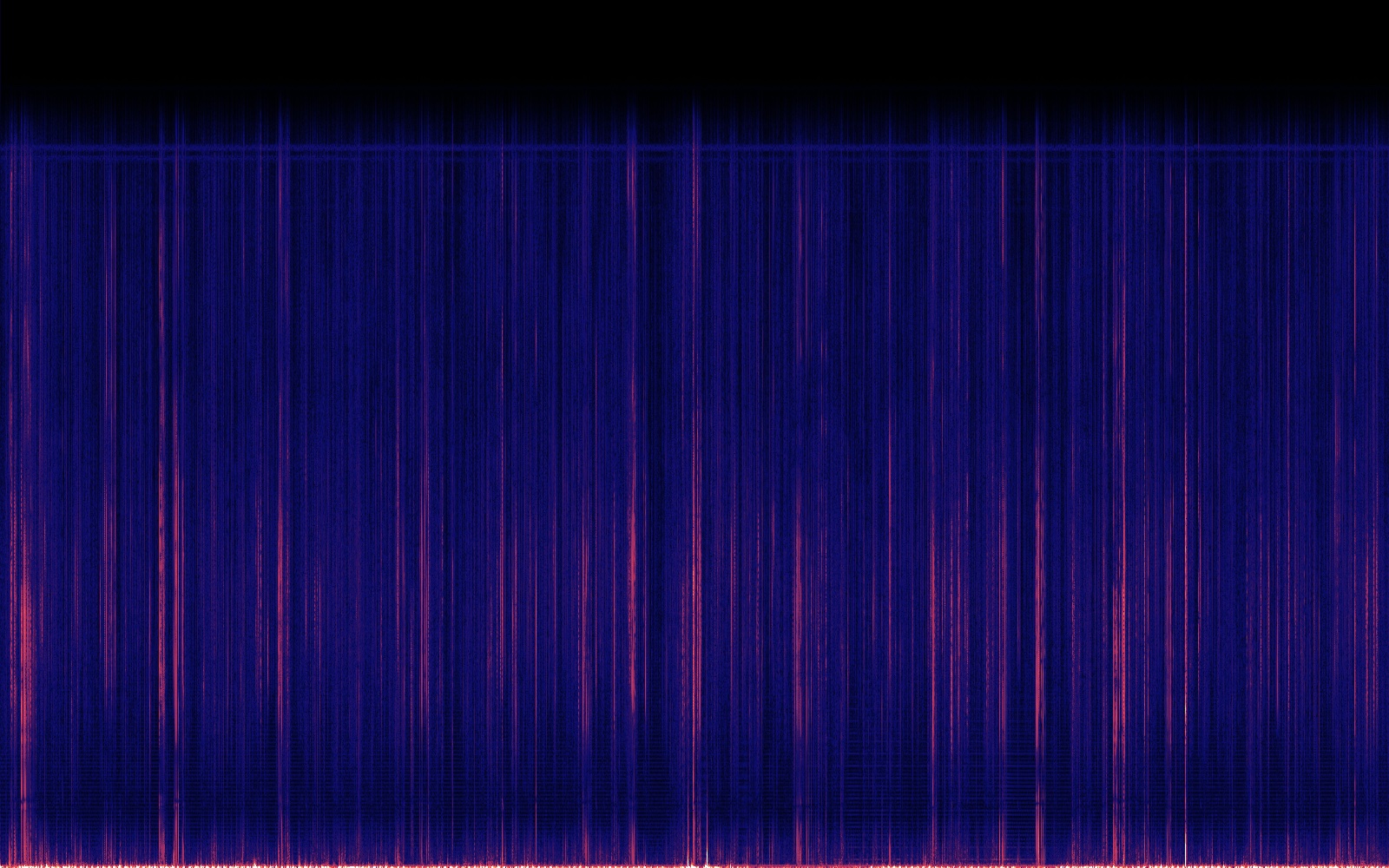 A spectrogram of a VLF recording, dark with a dense field of thin vertical streaks, each one a lightning stroke somewhere on the planet.